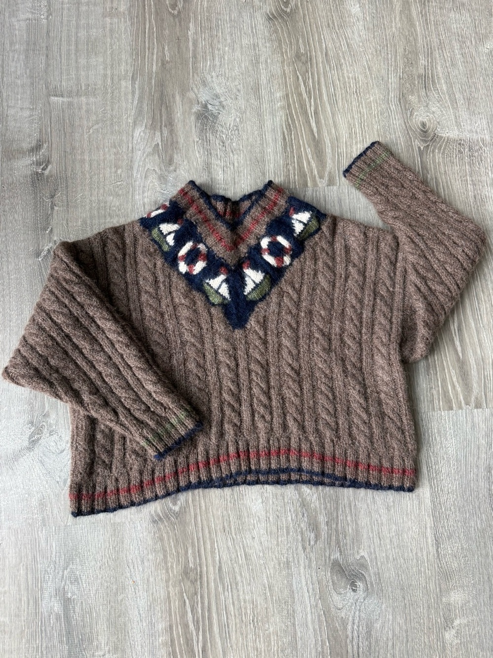 Nautical Hand Knitted Merino Wool Sweater Heavyweight Boxy Cropped Coastal - Picture 9 of 10